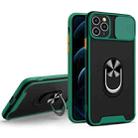 Sliding Camera Cover Design TPU + PC Magnetic Shockproof Case with Ring Holder For iPhone 11 Pro(Deep Green) - 1