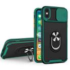 For iPhone X / XS Sliding Camera Cover Design TPU + PC Magnetic Shockproof Case with Ring Holder(Deep Green) - 1
