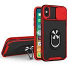 For iPhone X / XS Sliding Camera Cover Design TPU + PC Magnetic Shockproof Case with Ring Holder(Red) - 1