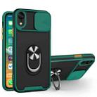 Sliding Camera Cover Design TPU + PC Magnetic Shockproof Case with Ring Holder For iPhone XR(Deep Green) - 1