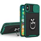 Sliding Camera Cover Design TPU + PC Magnetic Shockproof Case with Ring Holder For iPhone XS Max(Deep Green) - 1