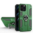 For iPhone 13 Pro Max Carbon Fiber Pattern PC + TPU Protective Case with Ring Holder (Dark Green) - 1