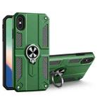 For iPhone X / XS Carbon Fiber Pattern PC + TPU Protective Case with Ring Holder(Dark Green) - 1