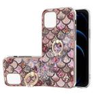 For iPhone 13 mini Electroplating Pattern IMD TPU Shockproof Case with Rhinestone Ring Holder (Pink Scales) - 1
