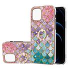 For iPhone 13 mini Electroplating Pattern IMD TPU Shockproof Case with Rhinestone Ring Holder (Colorful Scales) - 1