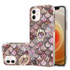For iPhone 12 mini Electroplating Pattern IMD TPU Shockproof Case with Rhinestone Ring Holder (Pink Scales) - 1