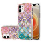 For iPhone 12 Electroplating Pattern IMD TPU Shockproof Case with Rhinestone Ring Holder(Colorful Scales) - 1