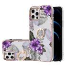 For iPhone 12 Pro Max Electroplating Pattern IMD TPU Shockproof Case with Rhinestone Ring Holder(Purple Flower) - 1