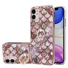 For iPhone 11 Electroplating Pattern IMD TPU Shockproof Case with Rhinestone Ring Holder (Pink Scales) - 1