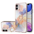 For iPhone 11 Electroplating Pattern IMD TPU Shockproof Case with Rhinestone Ring Holder (Milky Way White Marble) - 1