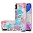 For iPhone 11 Electroplating Pattern IMD TPU Shockproof Case with Rhinestone Ring Holder (Milky Way Blue Marble) - 1