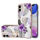 For iPhone 11 Electroplating Pattern IMD TPU Shockproof Case with Rhinestone Ring Holder (Purple Flower) - 1