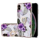 For iPhone X / XS Electroplating Pattern IMD TPU Shockproof Case with Rhinestone Ring Holder(Purple Flower) - 1