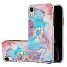 For iPhone XR Electroplating Pattern IMD TPU Shockproof Case with Rhinestone Ring Holder(Milky Way Blue Marble) - 1