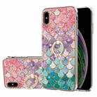 For iPhone XS Max Electroplating Pattern IMD TPU Shockproof Case with Rhinestone Ring Holder(Colorful Scales) - 1
