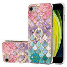 For iPhone SE 2022 / SE 2020 / 8 / 7 Electroplating Pattern IMD TPU Shockproof Case with Rhinestone Ring Holder(Colorful Scales) - 1