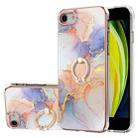 For iPhone SE 2022 / SE 2020 / 8 / 7 Electroplating Pattern IMD TPU Shockproof Case with Rhinestone Ring Holder(Milky Way White Marble) - 1