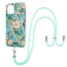 For iPhone 13 Electroplating Splicing Marble Flower Pattern TPU Shockproof Case with Lanyard(Blue Flower) - 1