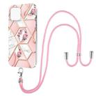 For iPhone 13 Pro Max Electroplating Splicing Marble Flower Pattern TPU Shockproof Case with Lanyard (Pink Flower) - 1