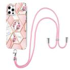 For iPhone 12 Pro Max Electroplating Splicing Marble Flower Pattern TPU Shockproof Case with Lanyard(Pink Flower) - 1