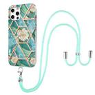 For iPhone 12 Pro Max Electroplating Splicing Marble Flower Pattern TPU Shockproof Case with Lanyard(Blue Flower) - 1