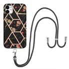 For iPhone 11 Electroplating Splicing Marble Flower Pattern TPU Shockproof Case with Lanyard (Black Flower) - 1