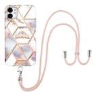 For iPhone 11 Electroplating Splicing Marble Flower Pattern TPU Shockproof Case with Lanyard (Imperial Crown) - 1