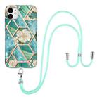 For iPhone 11 Electroplating Splicing Marble Flower Pattern TPU Shockproof Case with Lanyard (Blue Flower) - 1