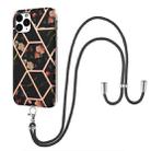 For iPhone 11 Pro Electroplating Splicing Marble Flower Pattern TPU Shockproof Case with Lanyard (Black Flower) - 1