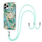 For iPhone 11 Pro Electroplating Splicing Marble Flower Pattern TPU Shockproof Case with Lanyard (Blue Flower) - 1