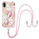 For iPhone X / XS Electroplating Splicing Marble Flower Pattern TPU Shockproof Case with Lanyard(Pink Flower) - 1