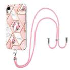 For iPhone XR Electroplating Splicing Marble Flower Pattern TPU Shockproof Case with Lanyard(Pink Flower) - 1