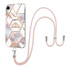 For iPhone XR Electroplating Splicing Marble Flower Pattern TPU Shockproof Case with Lanyard(Imperial Crown) - 1