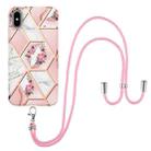 For iPhone XS Max Electroplating Splicing Marble Flower Pattern TPU Shockproof Case with Lanyard(Pink Flower) - 1