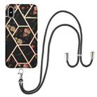 For iPhone XS Max Electroplating Splicing Marble Flower Pattern TPU Shockproof Case with Lanyard(Black Flower) - 1