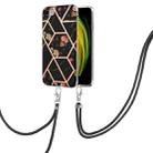 For iPhone SE 2022 / SE 2020 / 8 / 7 Electroplating Splicing Marble Flower Pattern TPU Shockproof Case with Lanyard(Black Flower) - 1