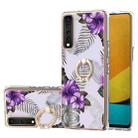 For LG Stylo 7 4G Electroplating Pattern IMD TPU Shockproof Case with Rhinestone Ring Holder(Purple Flower) - 1