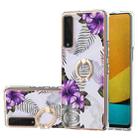 For LG Stylo 7 5G Electroplating Pattern IMD TPU Shockproof Case with Rhinestone Ring Holder(Purple Flower) - 1