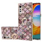 For LG Velvet 4G / Velvet 5G / G9 Electroplating Pattern IMD TPU Shockproof Case with Rhinestone Ring Holder(Pink Scales) - 1