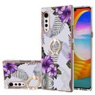 For LG Velvet 4G / Velvet 5G / G9 Electroplating Pattern IMD TPU Shockproof Case with Rhinestone Ring Holder(Purple Flower) - 1