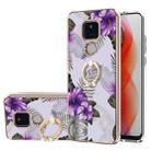 For Motorola Moto G Play 2021 Electroplating Pattern IMD TPU Shockproof Case with Rhinestone Ring Holder(Purple Flower) - 1