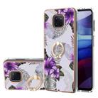 For Motorola Moto G Power 2021 Electroplating Pattern IMD TPU Shockproof Case with Rhinestone Ring Holder(Purple Flower) - 1