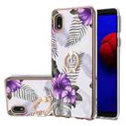 For Samsung Galaxy A01 Core Electroplating Pattern IMD TPU Shockproof Case with Rhinestone Ring Holder(Purple Flower) - 1