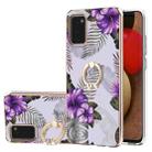 For Samsung Galaxy A02s 164mm Electroplating Pattern IMD TPU Shockproof Case with Rhinestone Ring Holder(Purple Flower) - 1