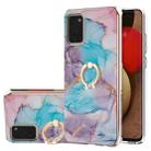 For Samsung Galaxy A02s 166mm Electroplating Pattern IMD TPU Shockproof Case with Rhinestone Ring Holder(Milky Way Blue Marble) - 1