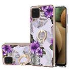 For Samsung Galaxy A12/M12/F12 Electroplating Pattern IMD TPU Shockproof Case with Rhinestone Ring Holder(Purple Flower) - 1