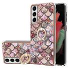 For Samsung Galaxy S21 5G Electroplating Pattern IMD TPU Shockproof Case with Rhinestone Ring Holder(Pink Scales) - 1