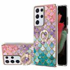 For Samsung Galaxy S21 Ultra 5G Electroplating Pattern IMD TPU Shockproof Case with Rhinestone Ring Holder(Colorful Scales) - 1