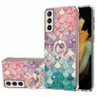 For Samsung Galaxy S21+ 5G Electroplating Pattern IMD TPU Shockproof Case with Rhinestone Ring Holder(Colorful Scales) - 1