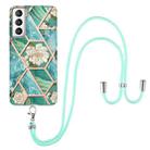 For Samsung Galaxy S21+ 5G Electroplating Splicing Marble Flower Pattern TPU Shockproof Case with Lanyard(Blue Flower) - 1